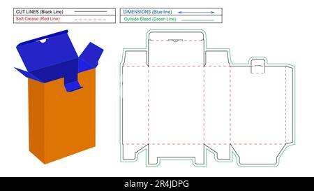 Verdeck mit sicherem Deckel, 1 2 3 Drucklinienschablone mit Verriegelung von unten und 3D-mm-Renderbox Stock Vektor