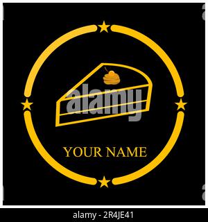 Vektordarstellung des Tortenlogos, Hintergrund in Gold- und Schwarzweißfarben Stock Vektor