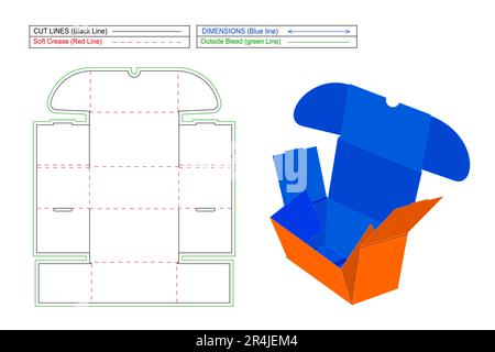 In Destructor Corrugated Mailer, Versandkarton die-Line-Vorlage und 3D-Karton, editierbare und skalierbare Vektordatei Stock Vektor