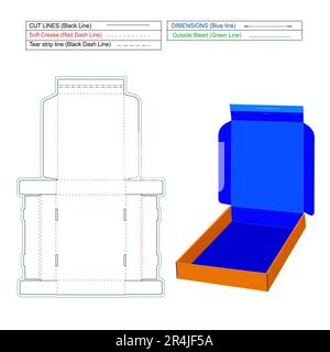 Kundenspezifischer Versandkarton mit doppelseitigem Klebeband auf der Versandkarton mit Drucklinienvorlage und 3D-Rendering für Abonnements Stock Vektor