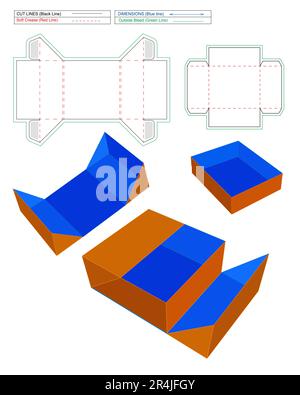 Faltbare Box, individuelle Luxus-Produktbox, Wein, Kosmetik, Flasche Fashion Box die-Line-Schablone und 3D-Vektordarstellung Stock Vektor