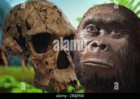 Homo habilis ist eine ausgestorbene hominide Spezies der Gattung Homo. Sie lebte vor 2,4 bis 1,44 Millionen Jahren in Ost- und Südstaaten Stockfoto