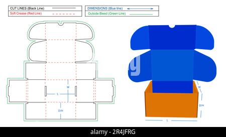 Versandkarton, Versandkarton, gewellter Versandkarton oder Versandkarton die-Line-Vorlage und 3D-Renderdatei Stock Vektor