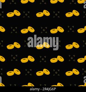 Vektordarstellung des Symbols „Donuts“ Muster, Gelb, Gold und Schwarz Hintergrund Stock Vektor