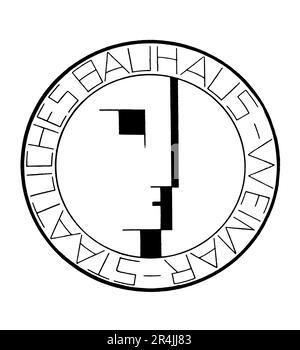 1922 , Dessau , WEIMAR , DEUTSCHLAND : das Logo der BAUHAUS-SCHULE für AVANTGARDE Design , Kunst , Architektur und darstellende Künste , geschaffen vom gefeierten Maler , Bildhauer, Designer und Choreografen OSKAR SCHLEMMER ( 1888 - 1943 ). Bauhaus wurde von dem Architekten Walter Gropius gegründet , der von 1919 bis 1933 die Regie führte , und gründete sich auf die Idee , ein Gesamtkunstwerk ( umfassende Kunstwerke ) zu erschaffen , in dem schließlich alle Künste zusammengeführt werden . Seit 1978 wurde das von Schlemmer geschaffene Symbol auch von der berühmten englischen Rock New Wave Dark Gruppe BAUHAUS als offizielles Logo übernommen . - GRAFIKEN Stockfoto