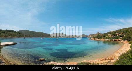 Panorama des Hafens auf der Insel Cabrera, Mallorca, Balearen, Spanien Stockfoto