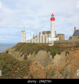 St. Matthieu, berühmter Leuchtturm und Ruinen einer Kirche. Stockfoto