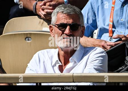 Präsident des französischen Tennisverbands Gilles MORETTON am ersten Tag des Grand-Slam-Tennisturniers Roland-Garros 2023 am 28. Mai 2023 im Roland-Garros-Stadion in Paris, Frankreich – Foto: Matthieu Mirville/DPPI/LiveMedia Stockfoto