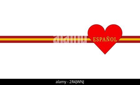 Grafiken, die die Liebe zur spanischen Sprache, ihrem Volk und ihrer Kultur zum Ausdruck bringen. Grafiken und Text auf einem neutralweißen Hintergrund. Stockfoto