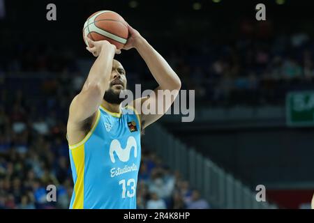 Madrid, Spanien. 29. Mai 2023. Kevin Larsen, Spieler von Movistar Estudiantes, der während der ACB Play OFF Promotion im zweiten Spiel zwischen Movistar Estudiantes und Hereda San Pablo im WiZink Center in Aktion gesehen wurde. Sieg für Hereda San Pablo 89-102 (Foto: Atilano Garcia/SOPA Images/Sipa USA). Kredit: SIPA USA/Alamy Live News Stockfoto