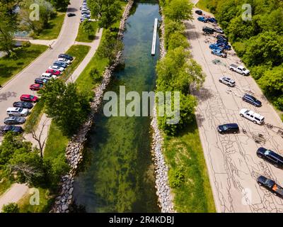 Blick auf Tenney Park, Madison, Wisconsin, USA, an einem schönen Sommertag. Stockfoto