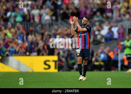 Barcelona, Esp. 28. Mai 2023. FC BARCELONA gegen RCD MALLORCA 28. Mai 2023 Jordi Alba (18) des FC Barcelona während des Spiels zwischen FC Barcelona und RCD Mallorca, entsprechend dem siebenunddreißigsten Tag von La Liga Santander im Spotify Camp Nou in Barcelona, Spanien. Kredit: Rosdemora/Alamy Live News Stockfoto