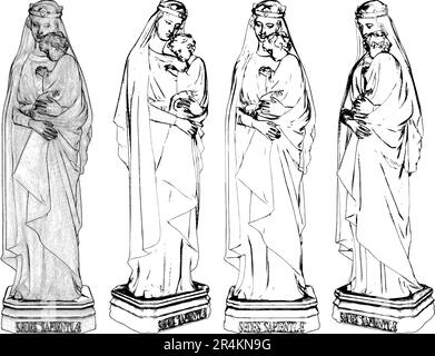 Madonna-Statue Mit Kindervektor. Schutz- und Sicherheitskonzepte. Abbildung Isoliert Auf Weißem Hintergrund. Ein Vektorbild von Madonna Wit Stock Vektor