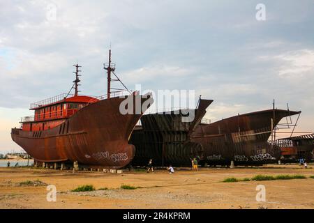 Ehemalige Fischerboote Hainan Stockfoto