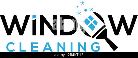 Text „Fensterreinigung“ mit kreativem Logo-Design mit Symbolkombination. Stock Vektor
