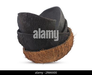 Coconut Kohle auf weißem Hintergrund Stockfoto