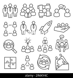 Liniensymbole für Teamarbeit auf weißem Hintergrund Stock Vektor