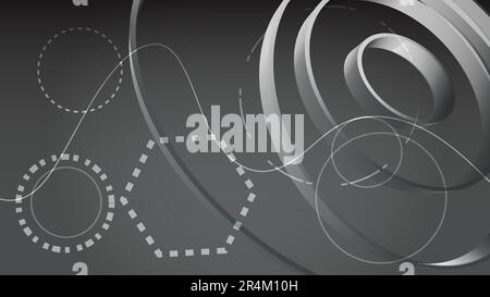 Wunderschönes Schwarz-Weiß-Digital brillantes, brillantes wissenschaftliches, endlos abstraktes, volumetrisches, rundes Muster aus Streifen und Linien der Zukunft Stock Vektor