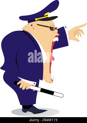 Die Verkehrspolizei schreit. Farbenfroher Cartoon-Verkehrspolizist Stock Vektor