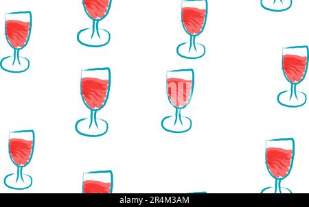 Textur, nahtloses Muster wunderschöner, handgezeichneter Weingläser in Aquarellfarben. Der Hintergrund. Vektordarstellung. Stock Vektor