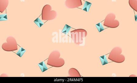 Endlose nahtlose Muster wunderschöner festlicher, fröhlicher Herzen in Form von Ballons mit Umschlägen auf braunem Hintergrund. Vektordarstellung. Stock Vektor