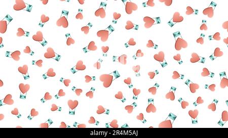 Endlos nahtlose Muster wunderschöner festlicher Liebesherzen in Form von Ballons mit Umschlägen auf weißem Hintergrund. Vektordarstellung. Stock Vektor