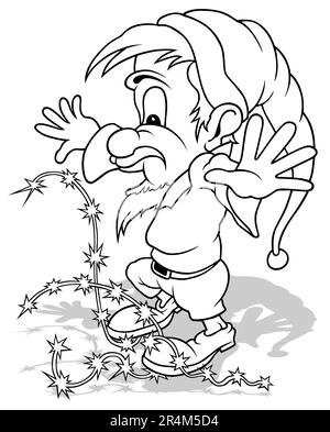 Zeichnung eines Zwerges mit funkelnden Sternen Stock Vektor