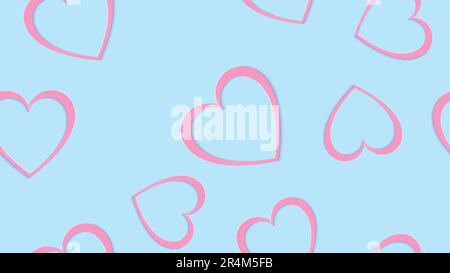 Textur, Nahtloses Muster aus rosa 3D volumetrischen Herzen, aus Papier geschnitten, mit fallendem Schatten zum Valentinstag und Kopierraum auf einem blauen B Stock Vektor