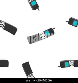 Strukturiertes, nahtloses Musterposter mit alten, mehrfarbigen analogen Hipster-Handyschiebern im Retro-Vintage-Stil mit physischen Knöpfen und Larg Stock Vektor