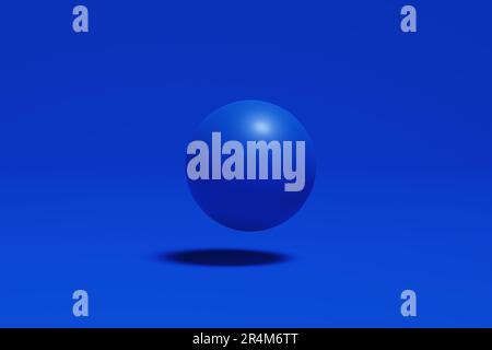 Schwebende blaue Kugel auf blauem Hintergrund. Abstraktes minimales 3D-Rendering. Geometrische Formen Tapetenhintergrund für Präsentationen, Marken, Stockfoto