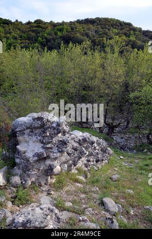 Griechenland, Thessalien, Larisa, Elassona Flampouro Dorf Alte Wassermühlen Ruinen und Fluss Stockfoto