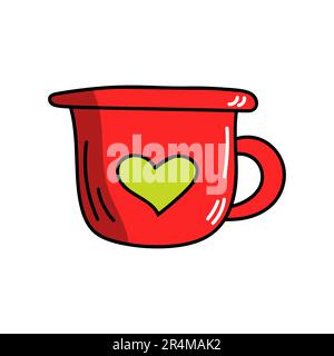 Vektorrot farbenfroher Becher im Kritzelstil mit geometrischen Elementen. Stock Vektor