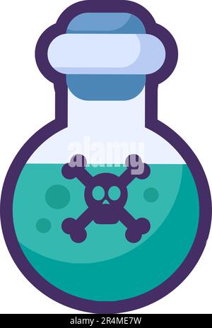 Reagenzglaskolben mit toxischer Substanz. Das Problem der Schadstoffbelastung durch gefährliche Abfälle. Flaches Symbol in Strich, Element für Infografik-Design. Du bist ein einfacher Zeichentrickfilm Stock Vektor