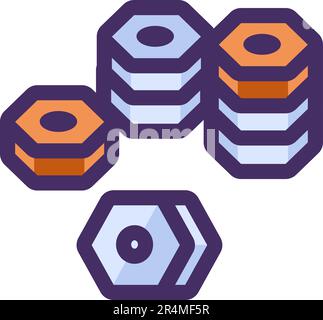 Alte rostige Muttern und Befestigungselemente. Entsorgung von Industrieabfällen aus Metall. Flaches Symbol in Strich, Element für Infografik-Design. Einfacher Zeichentrickkonturvektor Stock Vektor