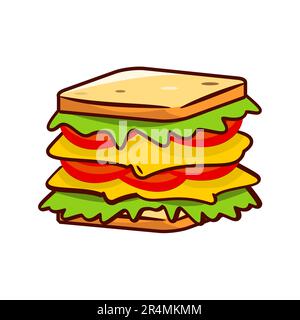 Sandwich-Ikone im Cartoon-Stil isoliert auf weißem Hintergrund. Vektordarstellung für Design-Element und -Konzept für Lebensmittel und Getränke Stock Vektor