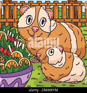 Mutter Meerschweinchen und Baby Meerschweinchen farbig Stock Vektor