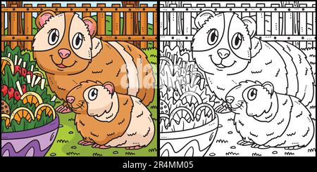 Mutter Meerschweinchen und Baby Meerschweinchen Illustration Stock Vektor