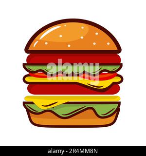 Köstlicher Hamburger Icon Vektor-Illustration Grafik flacher Stil für Fast Food und Getränke Konzept Stock Vektor