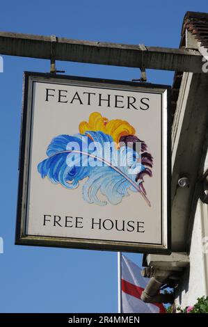 Das Feathers Inn Schild, Chalfont St Giles, Buckinghamshire Stockfoto