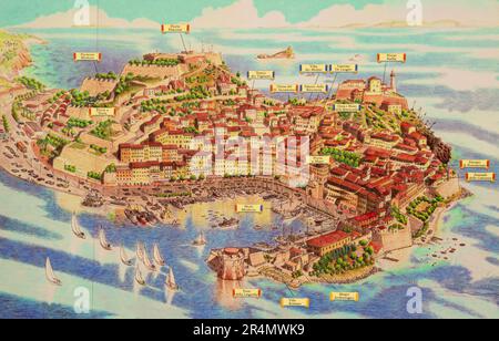Gezeichnete Karte des historischen Stadtzentrums von Portoferraio Elba, Toskana, Italien Stockfoto