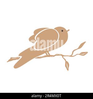 Schönheitsvogel sitzt auf einem Ast in kalter Farbe. Kosmetik, Öko-Produktionslogo, abstraktes Etikettendesign. Vektor-isolierte Darstellung Stock Vektor