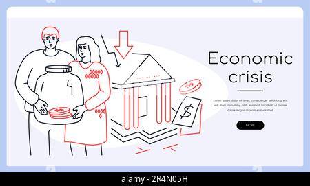 Wirtschaftskrise - modernes Banner im Stil eines farbenfrohen Liniendesigns Stock Vektor