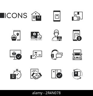 Online-Shopping und -Bestellungen – eine Reihe von Symbolen für das Liniendesign Stock Vektor