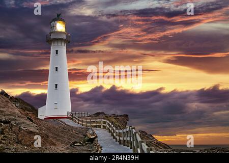 Castle Point Lighthouse, Sonnenaufgang, Wairarapa, Neuseeland Stockfoto