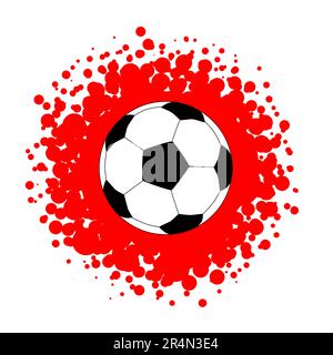 Ein typischer Fußball mit rot gepunkteten Spritzer, isoliert auf weißem Hintergrund. Stockfoto