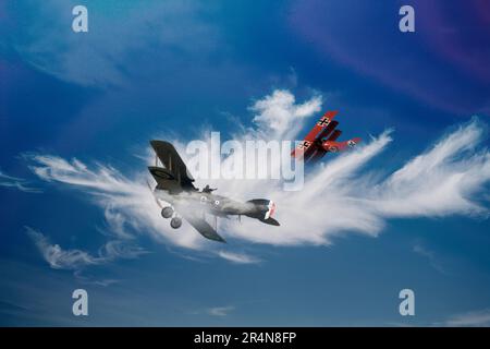 Erster Weltkrieg Dogfight Konzept Stockfoto