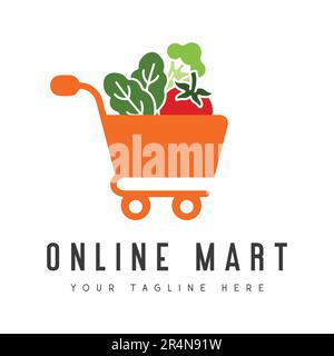 Logo für Online-Mart-Shopping Design Logo für Lebensmittelgeschäft Stock Vektor