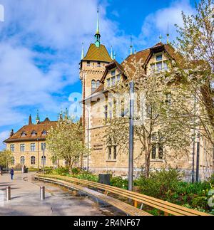 Die herrliche Architektur des historischen Schweizerischen Nationalmuseums (Landesmuseum Zürich), Schweiz Stockfoto