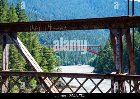 Alexandra Bridge von der historischen Alexander Bridge in Spuzzum, British Columbia, Kanada Stockfoto