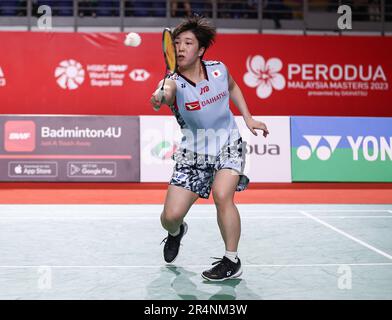 Kuala Lumpur, Malaysia. 28. Mai 2023. Akane Yamaguchi aus Japan spielt gegen Gregoria Mariska Tunjung aus Indonesien während des Finalspiels der Frauen-Singles der Perodua Malaysia Masters 2023 in der Axiata Arena. Akane Yamaguchi gewann mit Punkten; 21/21 : 17/7. (Foto: Wong Fok Loy/SOPA Images/Sipa USA) Guthaben: SIPA USA/Alamy Live News Stockfoto